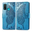 For Huawei P Smart 2020 Butterfly Love Flower Embossed Horizontal Flip Leather Case with Bracket / Card Slot / Wallet / Lanyard(Blue) - 1