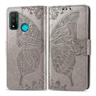 For Huawei P Smart 2020 Butterfly Love Flower Embossed Horizontal Flip Leather Case with Bracket / Card Slot / Wallet / Lanyard(Gray) - 1