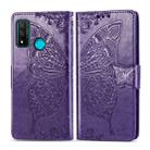 For Huawei P Smart 2020 Butterfly Love Flower Embossed Horizontal Flip Leather Case with Bracket / Card Slot / Wallet / Lanyard(Dark Purple) - 1