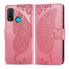 For Huawei P Smart 2020 Butterfly Love Flower Embossed Horizontal Flip Leather Case with Bracket / Card Slot / Wallet / Lanyard(Pink) - 1