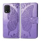 For Xiaomi 10 Lite 5G Butterfly Love Flower Embossed Horizontal Flip Leather Case with Bracket / Card Slot / Wallet / Lanyard(Light Purple) - 1