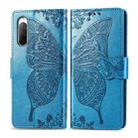 For Sony Xperia 10 II Butterfly Love Flower Embossed Horizontal Flip Leather Case with Bracket / Card Slot / Wallet / Lanyard(Blue) - 1