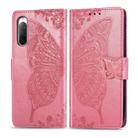 For Sony Xperia 10 II Butterfly Love Flower Embossed Horizontal Flip Leather Case with Bracket / Card Slot / Wallet / Lanyard(Pink) - 1