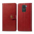 For Xiaomi Redmi 10X 4G/Redmi Note 9 Retro Solid Color Leather Buckle Phone Case with Lanyard & Photo Frame & Card Slot & Wallet & Stand Function(Red) - 1