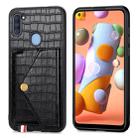 For Samsung Galaxy A11 Crocodile Pattern Envelope Card Package Phone Case With Magnet And Bracket Function(Black) - 1