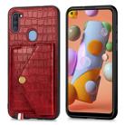 For Samsung Galaxy A11 Crocodile Pattern Envelope Card Package Phone Case With Magnet And Bracket Function(Red) - 1