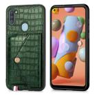 For Samsung Galaxy A11 Crocodile Pattern Envelope Card Package Phone Case With Magnet And Bracket Function(Green) - 1