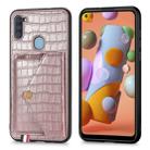 For Samsung Galaxy A11 Crocodile Pattern Envelope Card Package Phone Case With Magnet And Bracket Function(Rose Gold) - 1