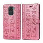 For Xiaomi Redmi 10X (4G) / Note 9 Cute Cat and Dog Embossed Horizontal Flip Leather Case with Bracket / Card Slot / Wallet / Lanyard(Pink) - 1