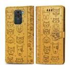 For Xiaomi Redmi 10X (4G) / Note 9 Cute Cat and Dog Embossed Horizontal Flip Leather Case with Bracket / Card Slot / Wallet / Lanyard(Yellow) - 1