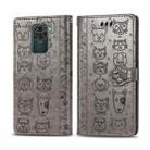 For Xiaomi Redmi 10X (4G) / Note 9 Cute Cat and Dog Embossed Horizontal Flip Leather Case with Bracket / Card Slot / Wallet / Lanyard(Grey) - 1
