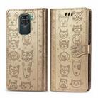 For Xiaomi Redmi 10X (4G) / Note 9 Cute Cat and Dog Embossed Horizontal Flip Leather Case with Bracket / Card Slot / Wallet / Lanyard(Gold) - 1