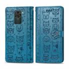 For Xiaomi Redmi 10X (4G) / Note 9 Cute Cat and Dog Embossed Horizontal Flip Leather Case with Bracket / Card Slot / Wallet / Lanyard(Blue) - 1
