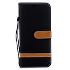 Color Matching Denim Texture Leather Case for Galaxy A6+, with Holder & Card Slots & Wallet & Lanyard(Black) - 1