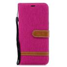 Color Matching Denim Texture Leather Case for Galaxy A6+, with Holder & Card Slots & Wallet & Lanyard(Rose red) - 1