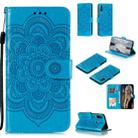 For Huawei Y6P Mandala Embossing Pattern Horizontal Flip Leather Case with Holder & Card Slots & Wallet & Photo Frame & Lanyard(Blue) - 1