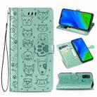 For Huawei P Smart 2020 Lovely Cat and Dog Embossing Pattern Horizontal Flip Leather Case , with Holder & Card Slots & Wallet & Cartoon Clasp & Lanyard(Green) - 1