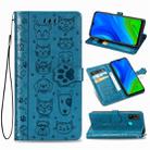 For Huawei P Smart 2020 Lovely Cat and Dog Embossing Pattern Horizontal Flip Leather Case , with Holder & Card Slots & Wallet & Cartoon Clasp & Lanyard(Blue) - 1