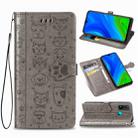 For Huawei P Smart 2020 Lovely Cat and Dog Embossing Pattern Horizontal Flip Leather Case , with Holder & Card Slots & Wallet & Cartoon Clasp & Lanyard(Grey) - 1