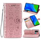 For Huawei P Smart 2020 Lovely Cat and Dog Embossing Pattern Horizontal Flip Leather Case , with Holder & Card Slots & Wallet & Cartoon Clasp & Lanyard(Rose Gold) - 1