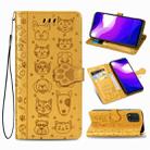 For Xiaomi Mi 10 Lite 5G Lovely Cat and Dog Embossing Pattern Horizontal Flip Leather Case , with Holder & Card Slots & Wallet & Cartoon Clasp & Lanyard(Yellow) - 1