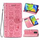 For Xiaomi Redmi 10X & Note 9 Lovely Cat and Dog Embossing Pattern Horizontal Flip Leather Case , with Holder & Card Slots & Wallet & Cartoon Clasp & Lanyard(Pink) - 1