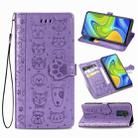 For Xiaomi Redmi 10X & Note 9 Lovely Cat and Dog Embossing Pattern Horizontal Flip Leather Case , with Holder & Card Slots & Wallet & Cartoon Clasp & Lanyard(Purple) - 1