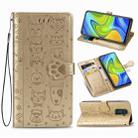 For Xiaomi Redmi 10X & Note 9 Lovely Cat and Dog Embossing Pattern Horizontal Flip Leather Case , with Holder & Card Slots & Wallet & Cartoon Clasp & Lanyard(Gold) - 1