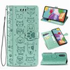 For Samsung Galaxy A41 Lovely Cat and Dog Embossing Pattern Horizontal Flip Leather Case , with Holder & Card Slots & Wallet & Cartoon Clasp & Lanyard(Green) - 1