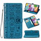 For Samsung Galaxy A41 Lovely Cat and Dog Embossing Pattern Horizontal Flip Leather Case , with Holder & Card Slots & Wallet & Cartoon Clasp & Lanyard(Blue) - 1