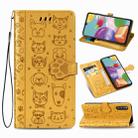 For Samsung Galaxy A41 Lovely Cat and Dog Embossing Pattern Horizontal Flip Leather Case , with Holder & Card Slots & Wallet & Cartoon Clasp & Lanyard(Yellow) - 1
