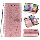 For Samsung Galaxy A41 Lovely Cat and Dog Embossing Pattern Horizontal Flip Leather Case , with Holder & Card Slots & Wallet & Cartoon Clasp & Lanyard(Rose Gold) - 1