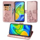 For Xiaomi Redmi 10X / Note 9 Lucky Clover Pressed Flowers Pattern Leather Case with Holder & Card Slots & Wallet & Hand Strap(Rose Gold) - 1