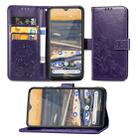 For Nokia 5.3 Lucky Clover Pressed Flowers Pattern Leather Case with Holder & Card Slots & Wallet & Hand Strap(Purple) - 1