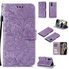 For Huawei P Smart 2020 Lace Flower Embossing Pattern Horizontal Flip Leather Case , with Holder & Card Slots & Wallet & Photo Frame & Lanyard(Purple) - 1