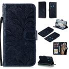 For Huawei Y6P Lace Flower Embossing Pattern Horizontal Flip Leather Case , with Holder & Card Slots & Wallet & Photo Frame & Lanyard(Dark Blue) - 1