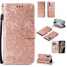 For Huawei Y6P Lace Flower Embossing Pattern Horizontal Flip Leather Case , with Holder & Card Slots & Wallet & Photo Frame & Lanyard(Rose Gold) - 1