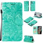 For Huawei Y6P Lace Flower Embossing Pattern Horizontal Flip Leather Case , with Holder & Card Slots & Wallet & Photo Frame & Lanyard(Green) - 1
