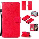For Huawei Y6P Lace Flower Embossing Pattern Horizontal Flip Leather Case , with Holder & Card Slots & Wallet & Photo Frame & Lanyard(Red) - 1