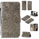 For Huawei Y7P / P40 Lite  Lace Flower Embossing Pattern Horizontal Flip Leather Case , with Holder & Card Slots & Wallet & Photo Frame & Lanyard(Grey) - 1