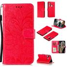 For Huawei Y7P / P40 Lite  Lace Flower Embossing Pattern Horizontal Flip Leather Case , with Holder & Card Slots & Wallet & Photo Frame & Lanyard(Red) - 1