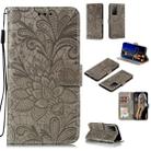 For Huawei Honor X10 Lace Flower Embossing Pattern Horizontal Flip Leather Case , with Holder & Card Slots & Wallet & Photo Frame & Lanyard(Grey) - 1