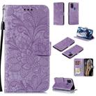 For Samsung Galaxy A21s Lace Flower Embossing Pattern Horizontal Flip Leather Case , with Holder & Card Slots & Wallet & Photo Frame & Lanyard(Purple) - 1