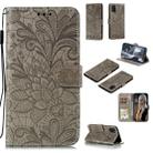 For Samsung Galaxy A31 Lace Flower Embossing Pattern Horizontal Flip Leather Case , with Holder & Card Slots & Wallet & Photo Frame & Lanyard(Grey) - 1