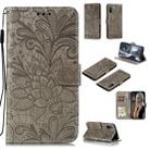 For Sony Xperia L4 Lace Flower Embossing Pattern Horizontal Flip Leather Case , with Holder & Card Slots & Wallet & Photo Frame & Lanyard(Grey) - 1