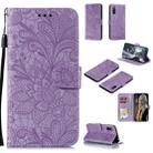 For Sony Xperia L4 Lace Flower Embossing Pattern Horizontal Flip Leather Case , with Holder & Card Slots & Wallet & Photo Frame & Lanyard(Purple) - 1