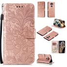 For LG K31 Lace Flower Embossing Pattern Horizontal Flip Leather Case , with Holder & Card Slots & Wallet & Photo Frame & Lanyard(Rose Gold) - 1