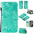 For LG K31 Lace Flower Embossing Pattern Horizontal Flip Leather Case , with Holder & Card Slots & Wallet & Photo Frame & Lanyard(Green) - 1