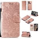 For Motorola Moto G8 Power Lite Lace Flower Embossing Pattern Horizontal Flip Leather Case , with Holder & Card Slots & Wallet & Photo Frame & Lanyard(Rose Gold) - 1