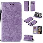 For Motorola Moto G8 Power Lite Lace Flower Embossing Pattern Horizontal Flip Leather Case , with Holder & Card Slots & Wallet & Photo Frame & Lanyard(Purple) - 1